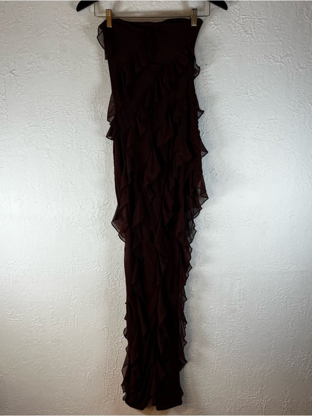 Oh Polly Nevali Bandeau Ruffle Detail Maxi Dress in Brown - Picture 5 of 15